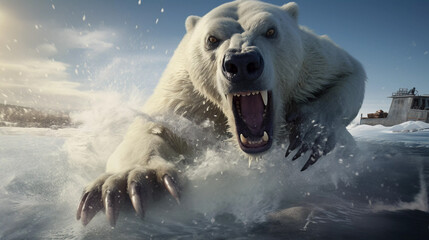 angry polar bear in winter. ai generated - obrazy, fototapety, plakaty