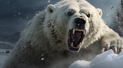 angry polar bear in winter. ai generated - obrazy, fototapety, plakaty