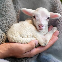 newborn lamb in hand