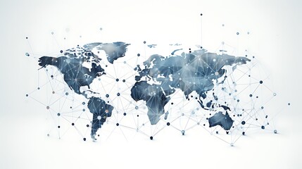 modern and minimalist image that symbolizes the global stock market's interconnectedness sleek, digital world map with nodes and lines representing international trade and stock exchanges