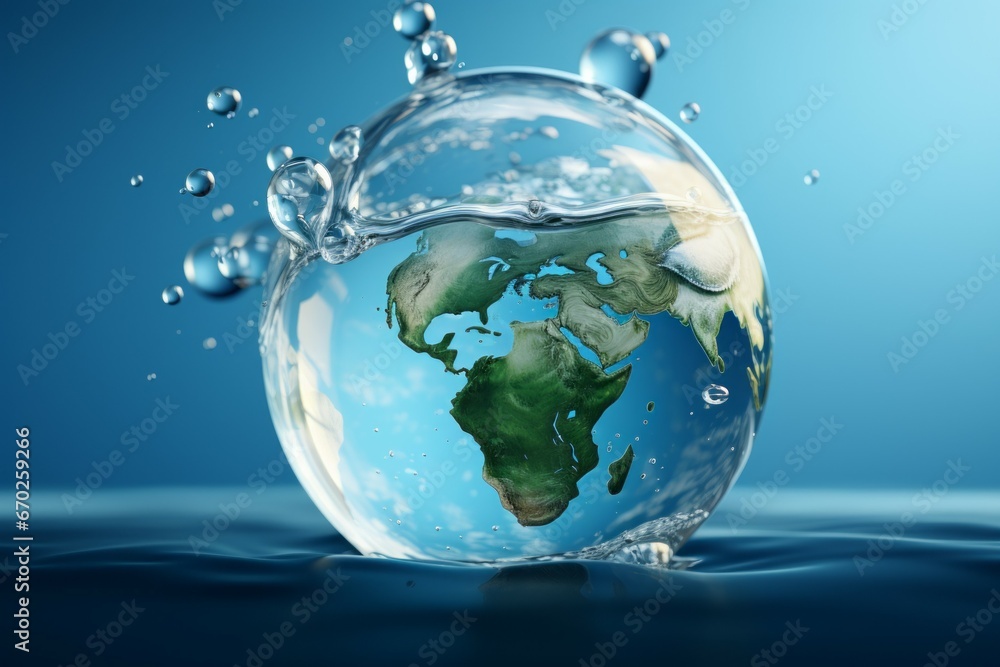 Poster the purest drinking water in the water saving concept. background with selective focus and copy spac