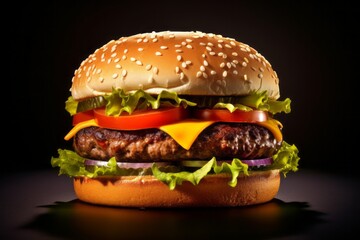 Appetizing hamburger. Background with selective focus and copy space