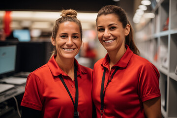 Two women sales managers. Top professions concept. Portrait with selective focus and copy space