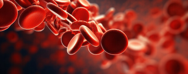 Close up microscope image of red blood cells flowing through a vein - obrazy, fototapety, plakaty