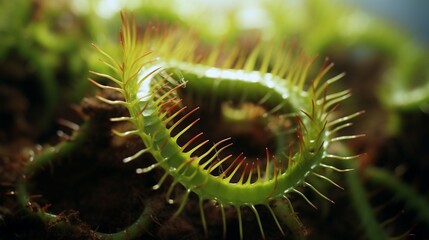 An overhead view of a Venus Flytrap's intricate, toothed trap, ready to snap shut on its prey in ultra HD