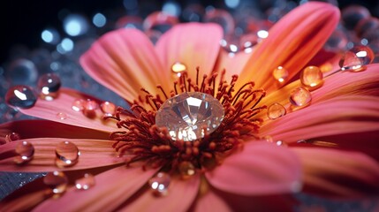 An ultra HD 8K close-up of a single Gemstone Gerbera petal, highlighting its unique gemstone-like...