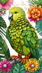 Beautiful parrot colors, with abstract background of a jungle, animals concept, generative ai