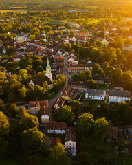 Aerial view of City Kuldiga, Old town during sunset. Kuldiga is Part of UNESCO World Heritage.
