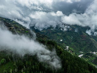 Fototapeta na wymiar Beautiful aerial view of the Ecuadorian Andes. City of Banos.