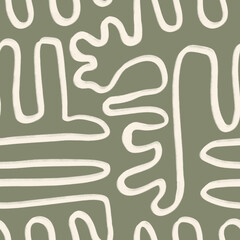 Abstract Organic Shapes Seamless Pattern. Pastel boho background in minimalist mid century style. Perfect seamless print for home decor.