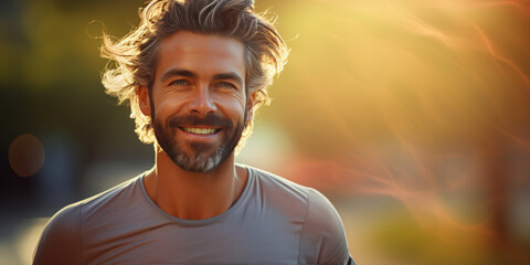 portrait of handsome adult man who doing sport outdoor. healthy lifestyle