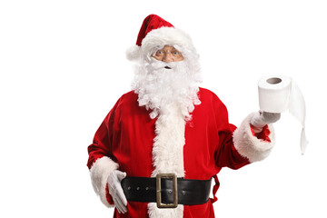 Santa claus holding a toilet paper roll