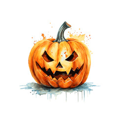 Halloween pumpkin decor card greeting watercolor paint on white background