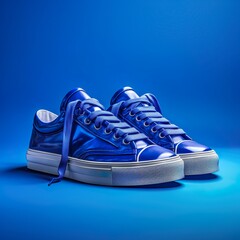 Fancy blue sneakers athletic shoes footwear. Generative AI illustration image. Classic fashion concept