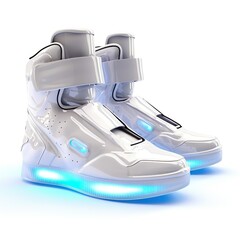 Fancy futuristic sneakers athletic shoes footwear. Generative AI illustration image. Future fashion concept