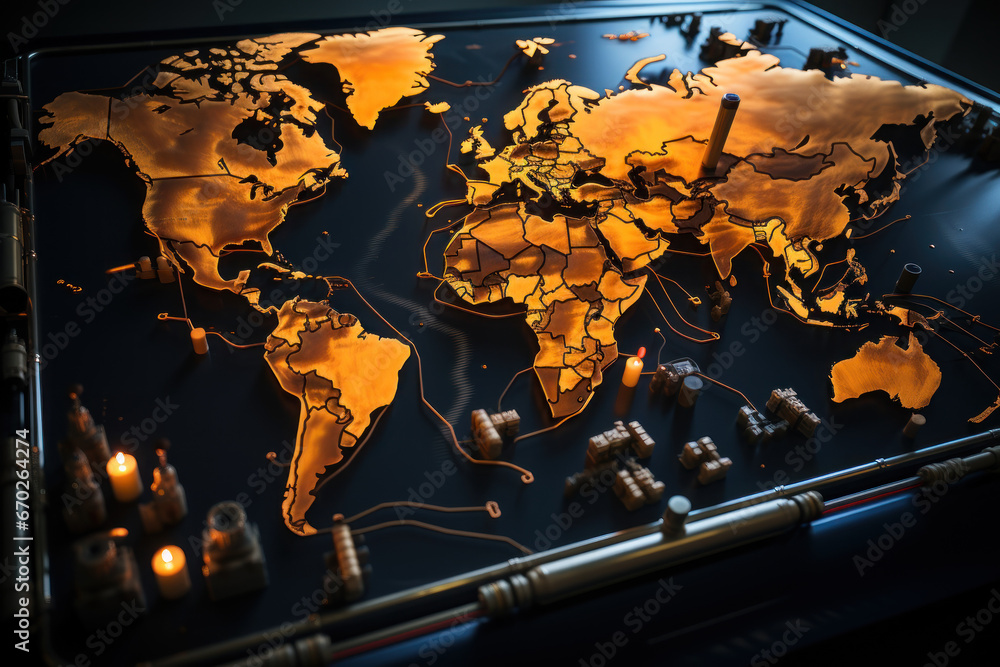 Poster a map showing the various countries involved in the production of a single product, emphasizing the 