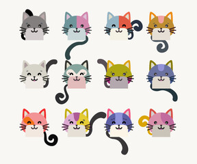 Obraz na płótnie Canvas Set of funny cat heads in vibrant colors