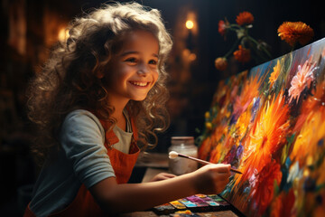 A young artist painting their emotions onto a canvas, conveying the therapeutic power of art in healing young minds. Concept of art therapy for children. Generative Ai. - obrazy, fototapety, plakaty