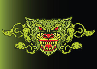 Aggressive wild demon beast head in colorful style vector illustration