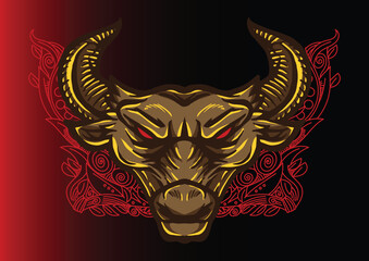 Aggressive wild demon beast head in colorful style vector illustration