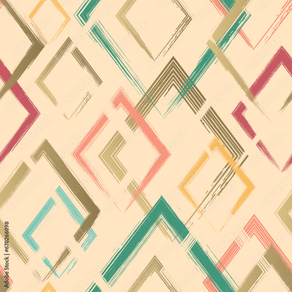 Poster art square seamless pattern. repeating abstract grunge backdrop. random cubes. background brush stro