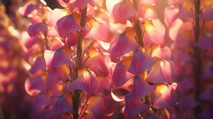 Iridescent Foxglove petals catching the golden rays of the setting sun. - obrazy, fototapety, plakaty