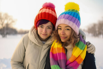 Fototapeta na wymiar Support LGBTQ in snow rights embrace diversity.