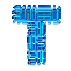 Blue ice transformed symbol. letter t