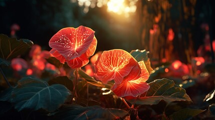 Moonbeam Begonia's leaves catching the first rays of the sunrise, creating a surreal and magical...