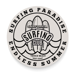 Obraz premium Surfing theme logo in retro style. Vector illustration.