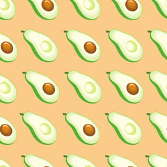 Avacado. Pattern with halves of avacado with and without pit. Seamless background, texture. Suitable for fabric, wallpaper, wrapping paper.
