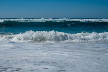 View on Plage de Horizon, Plage de l'ocean near Le Phare du Cap Ferret and Duna du Pilat, Cap Ferret peninsula, France, southwest of Bordeaux, France's Atlantic coastline
