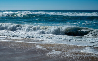 View on Plage de Horizon, Plage de l'ocean near Le Phare du Cap Ferret and Duna du Pilat, Cap Ferret peninsula, France, southwest of Bordeaux, France's Atlantic coastline