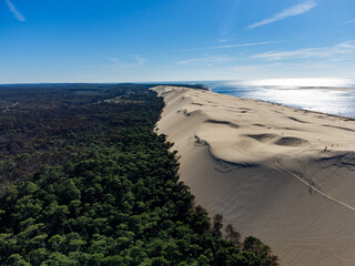 Aerial view of Dune of Pilat tallest sand dune in Europe located in La Teste-de-Buch in Arcachon...