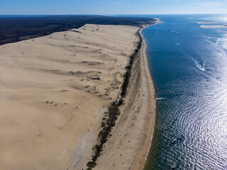 Aerial view of Dune of Pilat tallest sand dune in Europe located in La Teste-de-Buch in Arcachon...