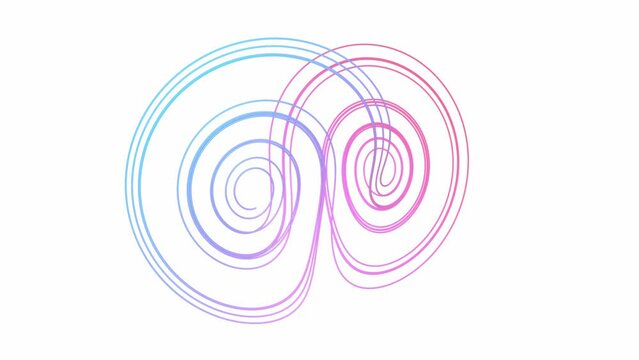 mathematical simulation of the chaos theory and butterfly effect 3d animation. Can be used to represent lorenz attractor nonlinear dynamics turbulence of initial condition or fractal geometry