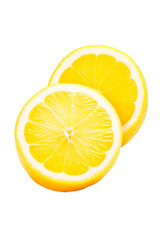 Lemons cut in half over isolated transparent background. Vertical shot