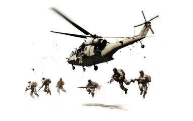 Soldiers in Action With helicopter on Transparent Background - obrazy, fototapety, plakaty