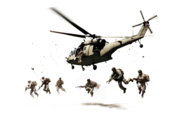 Fotobehang Soldiers in Action With helicopter on Transparent Background © Artimas 