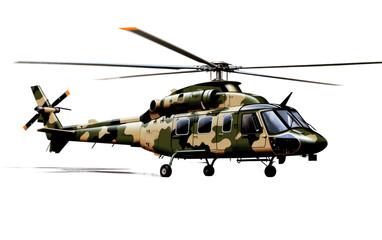 Camouflaged Military Helicopter on Transparent Background