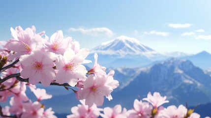 Serenity Blossom petals caught in a gentle breeze against a backdrop of a tranquil mountain range.