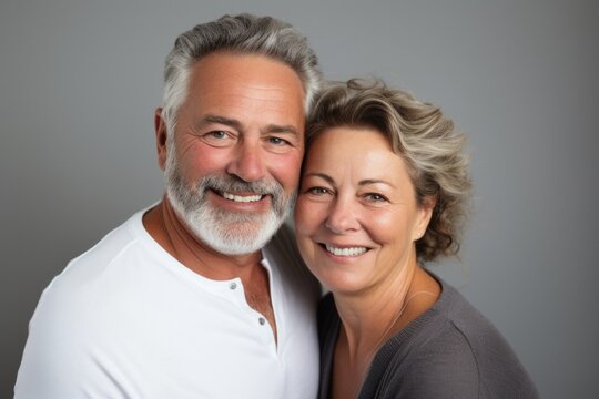 adult couple happy expression against wall background. ai generated