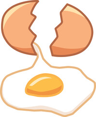 Cracked Eggshell Illustration, Broken Eggshell, Cracked Egg with Yolk, Eggshell Split with Whole Egg Vector Illustration