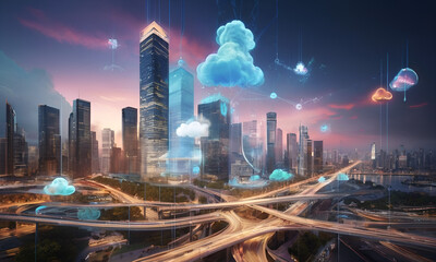 Witness the evolution of global connectivity through 5G technology, where cloud computing and smart city initiatives redefine the way we access and utilize online services. ai generated - obrazy, fototapety, plakaty