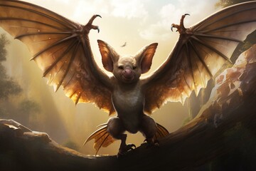 A winged mammal with wide wingspan and bulky physique. Generative AI