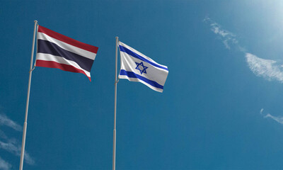 israel thailand flag blue sky cloud white background wallpaper copy space war military palestine humas hamas country national employee labor Agriculture vegetable diplomacy business travel economy 