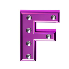 Purple symbol with metal rivets. letter f