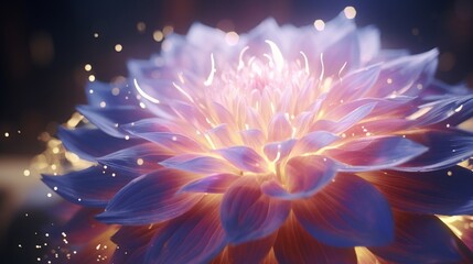 A close-up of a mystical, radiant flower with petals that seem to be made of pure energy, emitting...