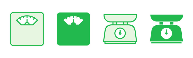 Scales icon set. Weight scale icon. Law scale icon. Justice