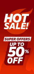 Hot sale web vertical banner template. Price offer deal vector labels 50% off.	
